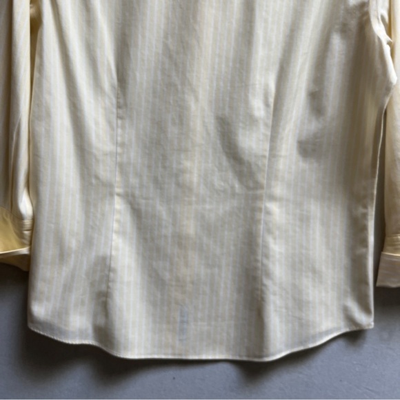 Brooks Brothers Cotton 3/4 cuffed sleeve yellow white stripe Sz 10 - Picture 5 of 9